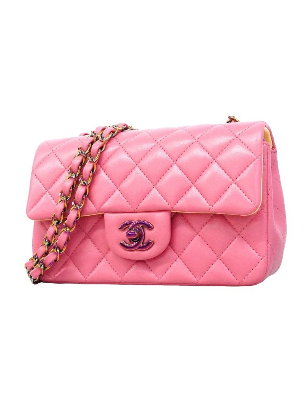 Chanel Shoulder Bag Quilted Lambskin Pink Champagne Gold